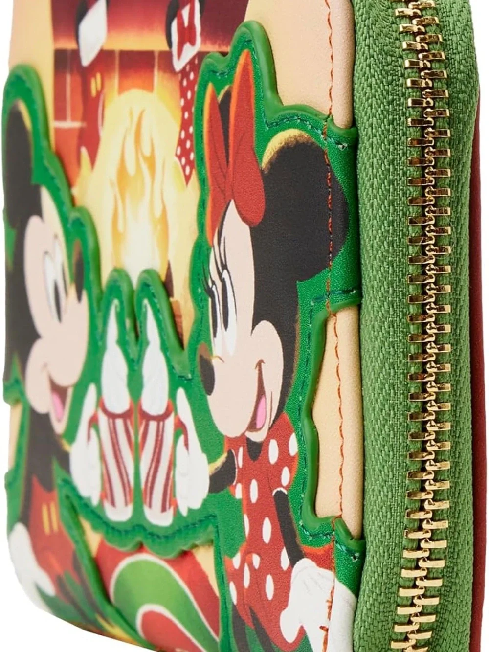 LOUNGEFLY DISNEY MICKEY MINNIE HOT COCOA FIREPLACE ZIP AROUND WALLET, NEW!
